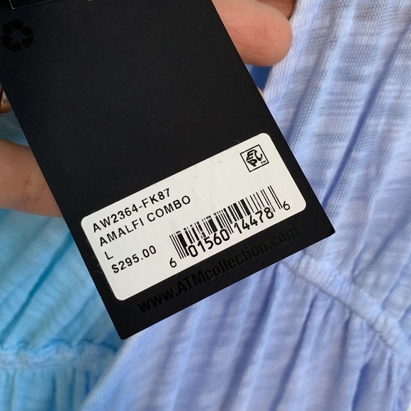 ATM Anthony Thomas Melillo Slub Jersey Ribbed Waist Amalfi Combo Maxi Dress L - Picture 7 of 10